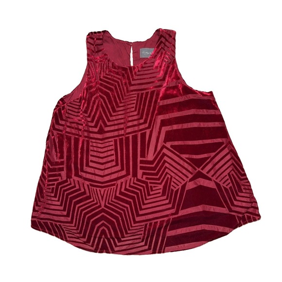 Sunday in Brooklyn Tops - Sunday in Brooklyn Tank Top Womens S Red Burnout Velvet Sleeveless Round Neck